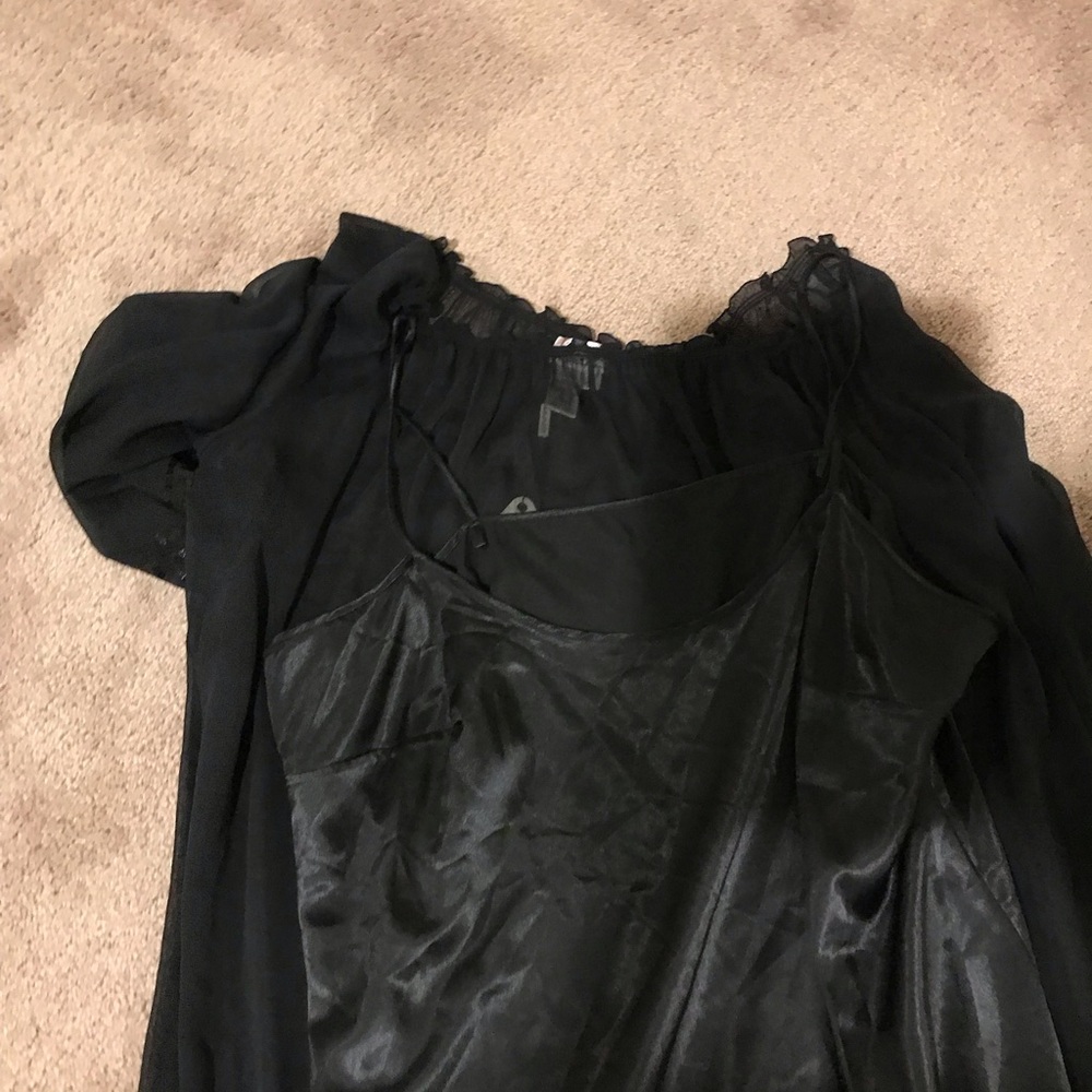 Sheer dress with slip dress attached, sequins at the bottom and on sleeves - Picture 4 of 7